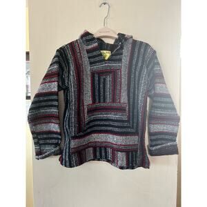 Iguana Jack Baja Hoodie Hooded Pullover Drug Rug Surfer Sz S Small Red Black EUC